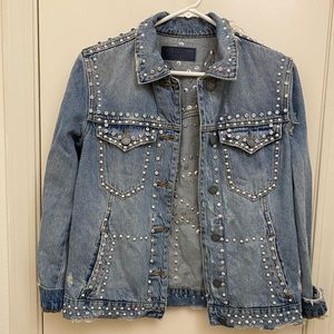 BlankNYC studded rhinestone destroyed denim jacket